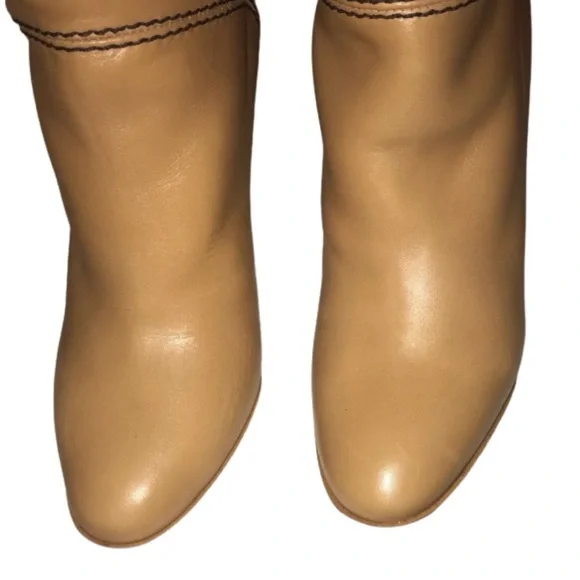 CHLOE new Riding Heeled Boot Tan Brown Knee-High Calf Stitched Leather Boots - Picture 12 of 17